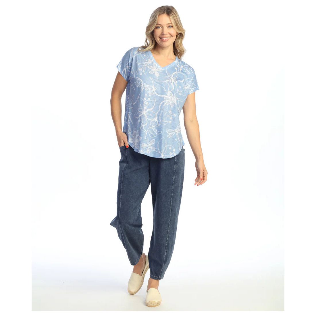 Jess & Jane Darling V-Neck Dolman Sleeve Top (LTBLU)