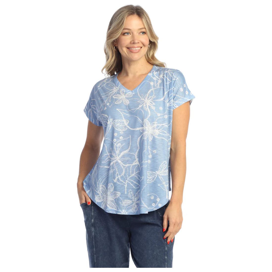 Jess & Jane Darling V-Neck Dolman Sleeve Top (LTBLU)