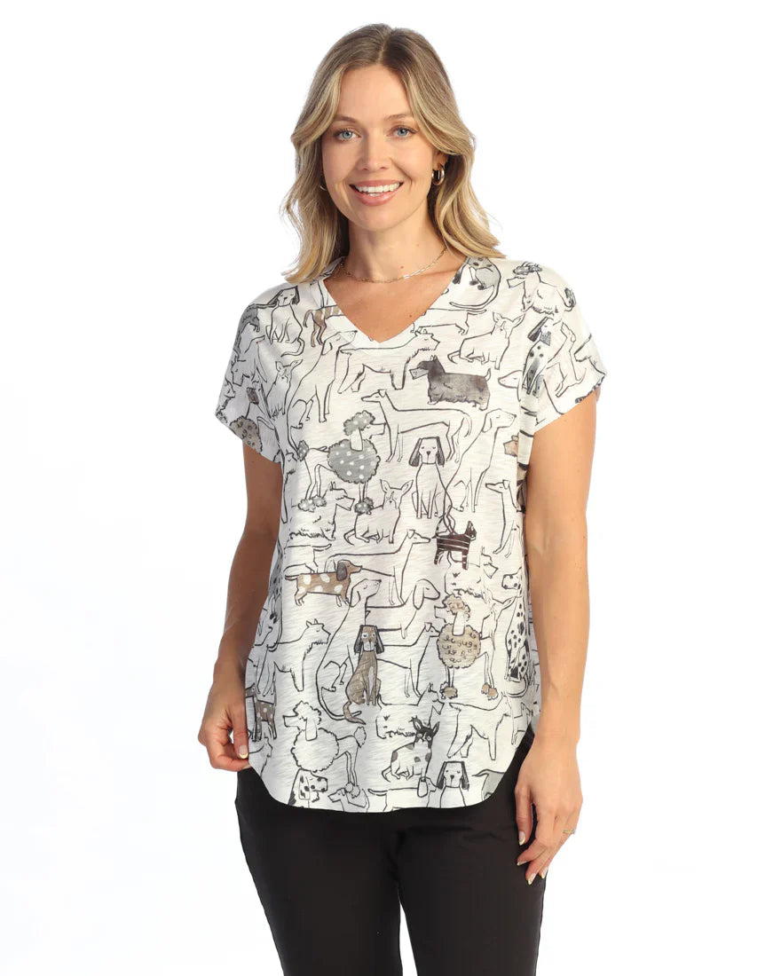 Jess & Jane Paw Pals  Short Sleeve V-Neck Tunic (60-2119)(Multi)
