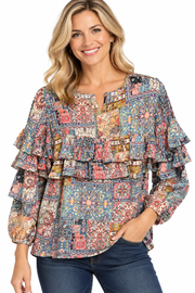 APNY Ruffled Peasant Blouse (T126P/C-875D/NC)(Dusty Rose and Mineral Multi)