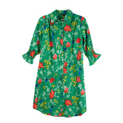 Boho Chic Floral Print Full Button Print Dress (6160214)(Green)
