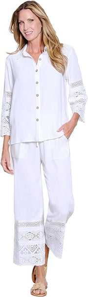 Multiples Drawstring Elastic Pull On 2-Pocket Crop Pant with Lace Trim (M26410PM)(2 Colors)