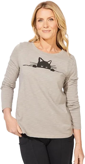 Escape by Habitat Peruvian Peekaboo Black Cat Crew Tee (43940)(Fog)