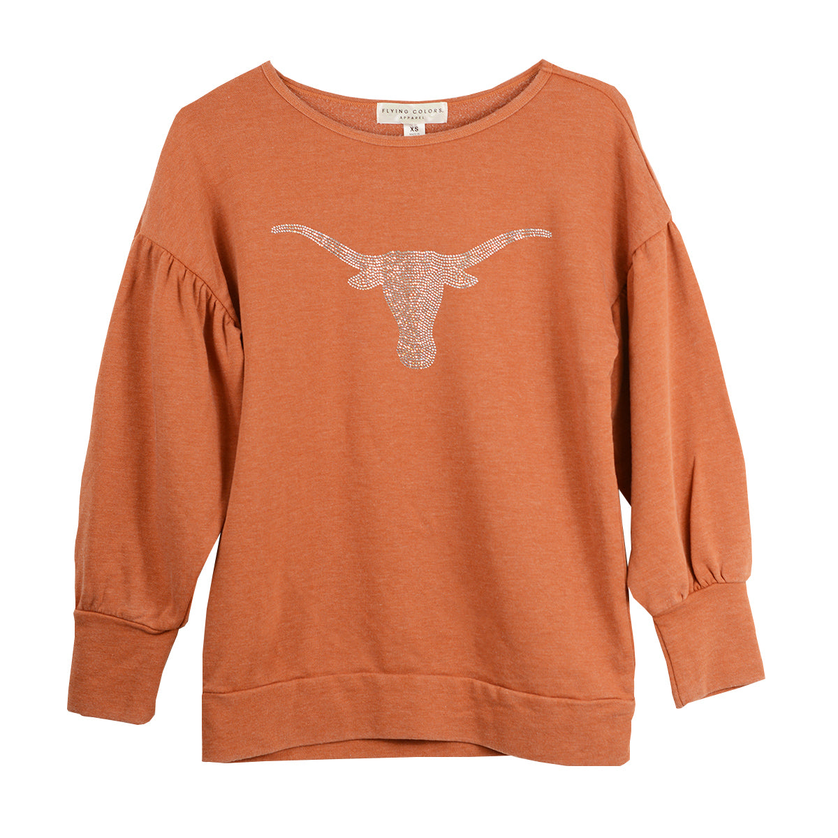 Texas Longhorn Flying Colors Ladies Brooklyn Burnout  with Silver  Rhinestone Longhorn (GFW648TEX3)(Burnt Orange )
