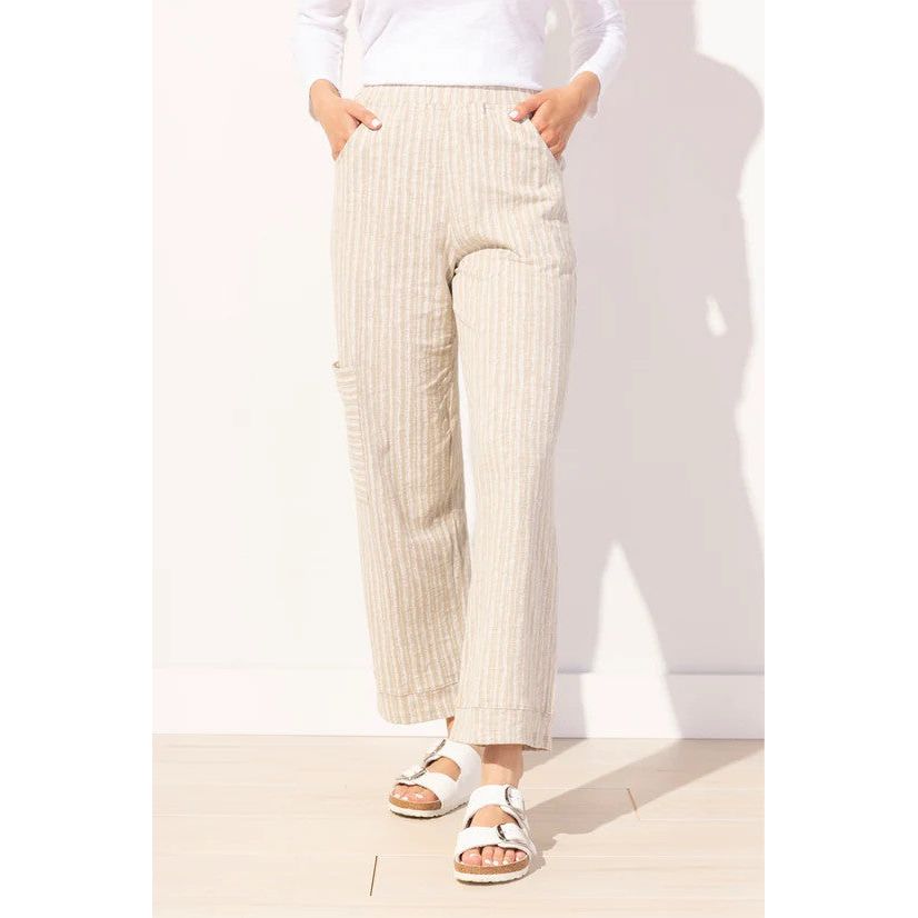 Escape Bali Stripe Cotton Side Pocket Flood Pant (KHAKI)