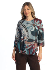 Jess & Jane Auburn Floral print Round Hem Top (64-2232(Multi)
