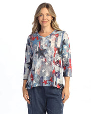 Jess & Jane Glory Days 3/4 Sleeve V-Neck Top   (65-2186)