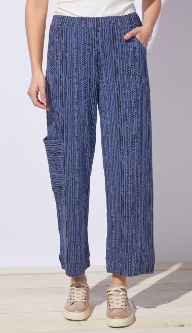 Escape Peruvian Cotton Woodblock Print Pocket Ankle Pant (DEN) (66127)