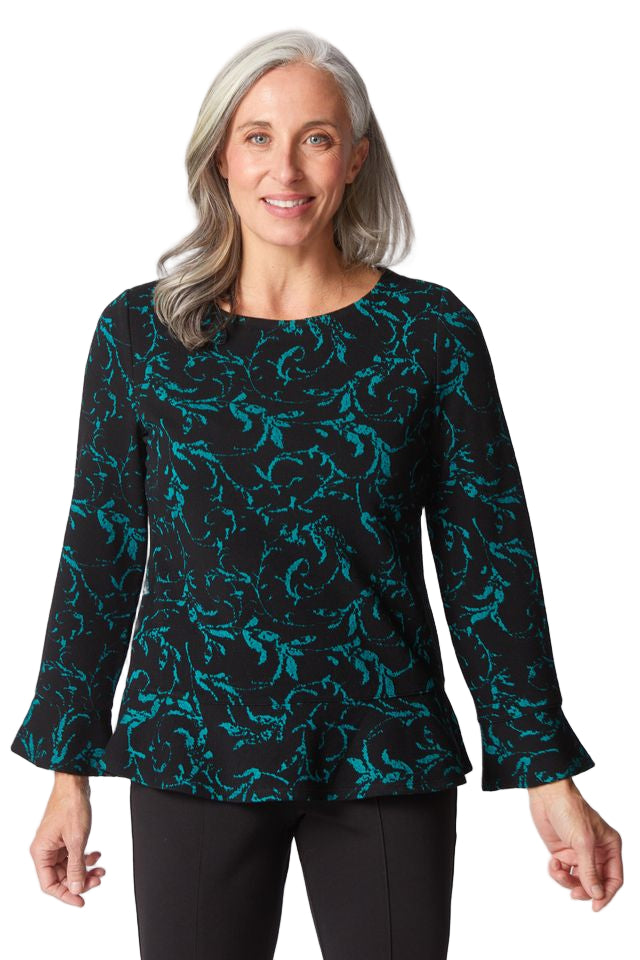 Habitat Everglade Jacquard Scroll Peplum Pullover Top