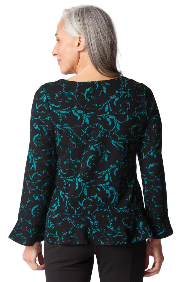 Habitat Everglade Jacquard Scroll Peplum Pullover Top