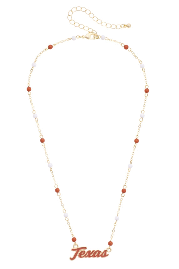 Texas Longhorn Canvas Style Script Texas Logo Necklace ((27496N-Tex)