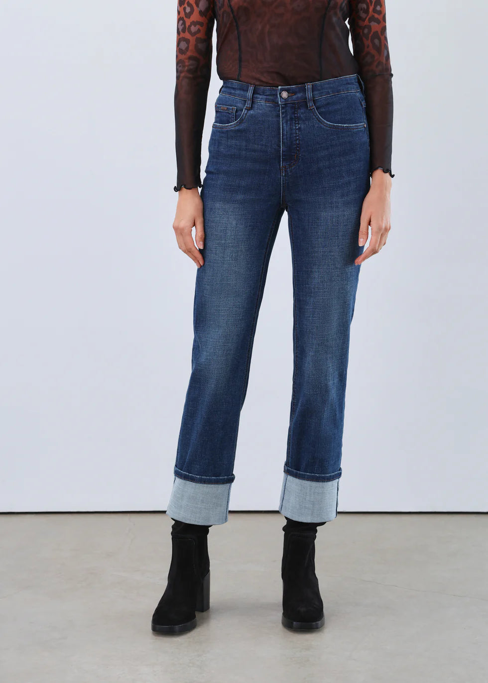 FDJ French Dressing Suzanne Straight Roll Cuff Ankle Jean (6897809)(Dark Blue)