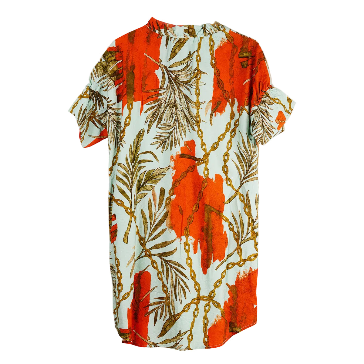 Boho Chic Abstract Fern Print Dress (11222420)(Red)