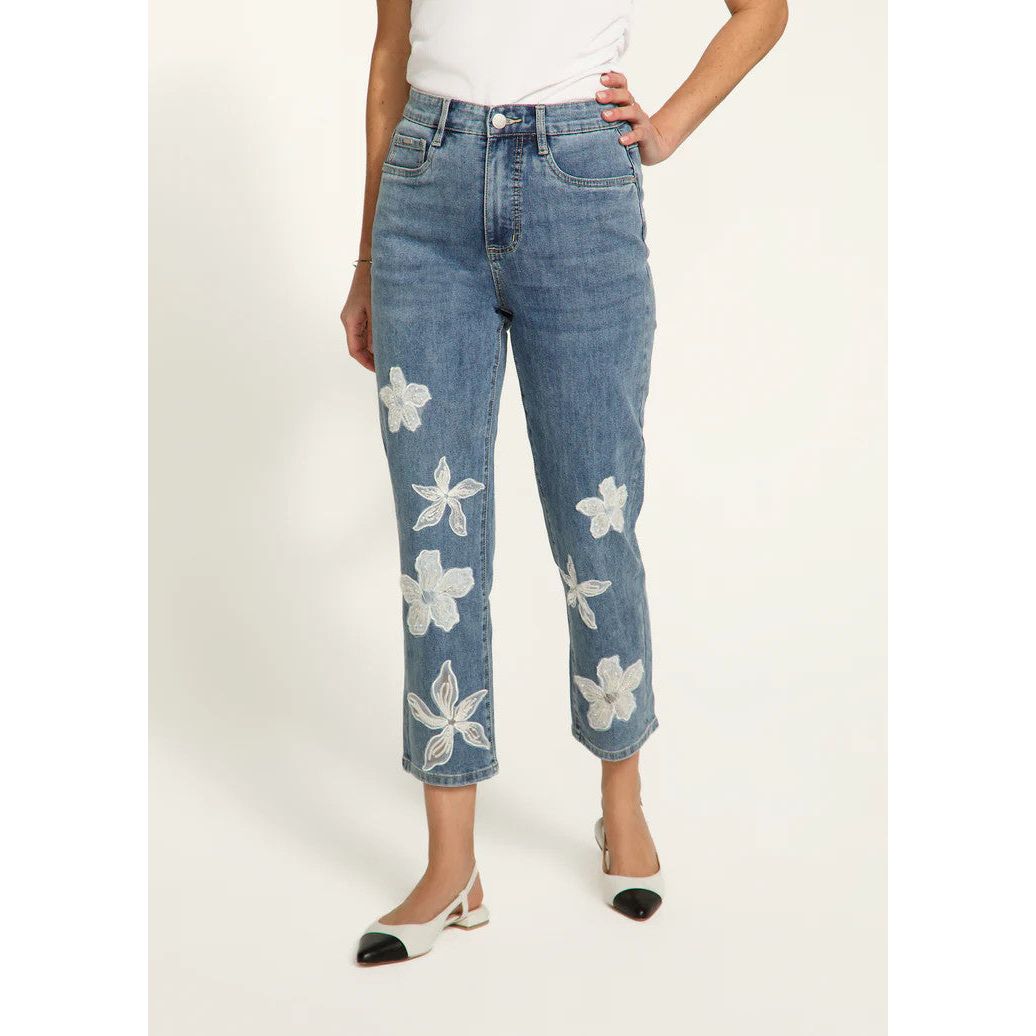 FDJ French Dressing Suzanne Floral Embroidery Pencil Crop Jean