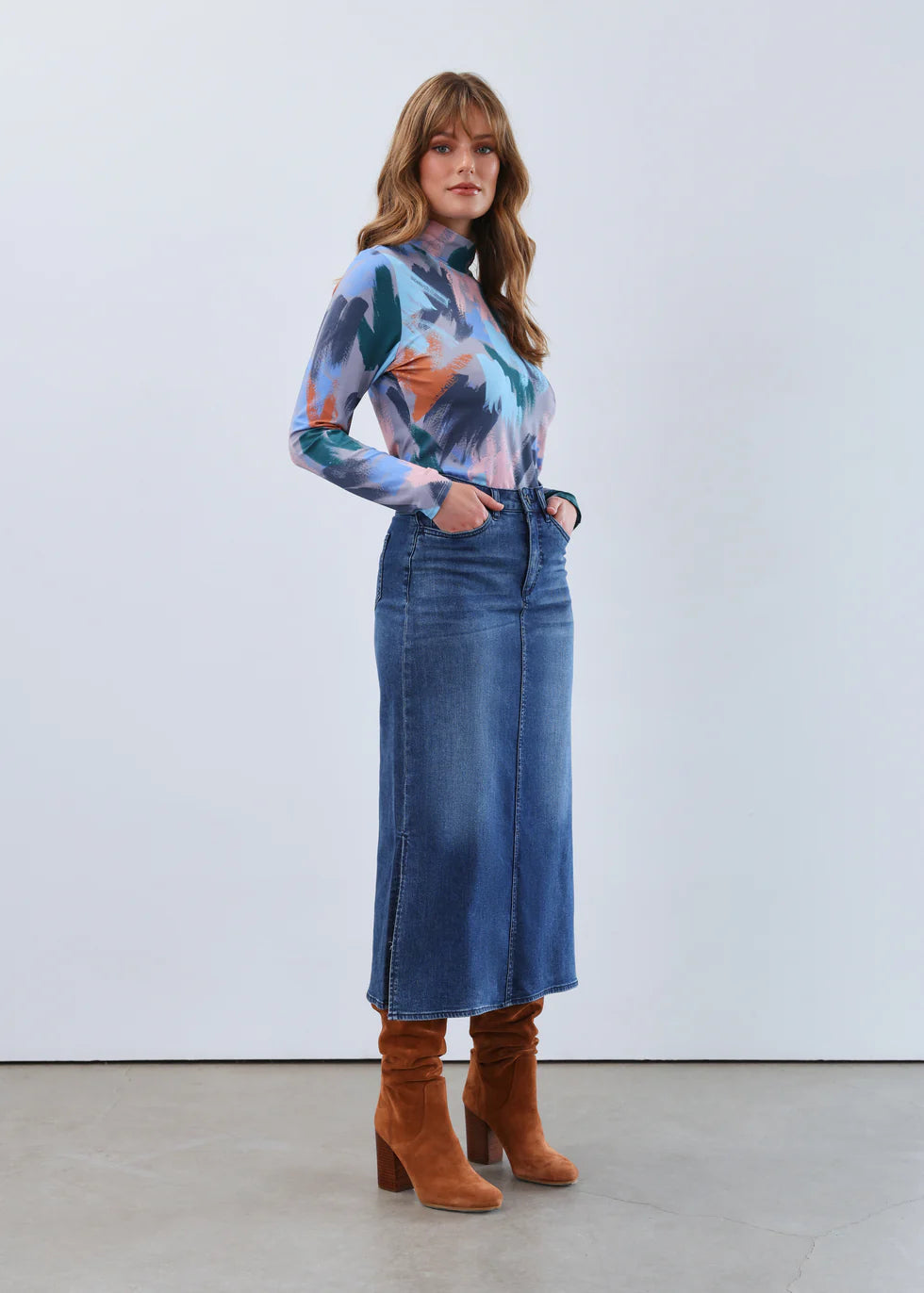 FDJ French Dressing Column Skirt with Side Slits (6981843)(Dark Wash)