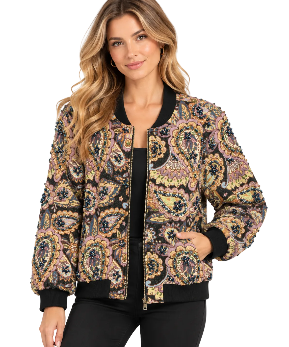 A.Z.I. Bonnie Beaded Jacket With Full Zip Front (Z13670) (Multi)