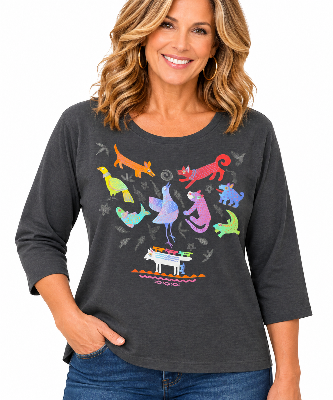 Sabaku Bird & Beasts 3/4 Sleeve Tee (451SLT3/4s) (Slate)