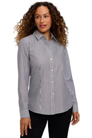 Foxcroft Dianna Long sleeve Pin No Iron Pointpoint  Oxford Stripe Shirt (205365050) (Black/White)