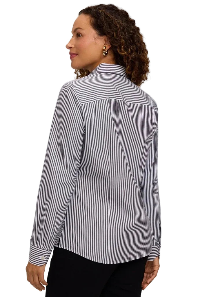Foxcroft Dianna Long sleeve Pin No Iron Pointpoint  Oxford Stripe Shirt (205365050) (Black/White)