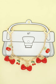 Red Enamel Cherry Bag Charm Chain with Heart Clasp