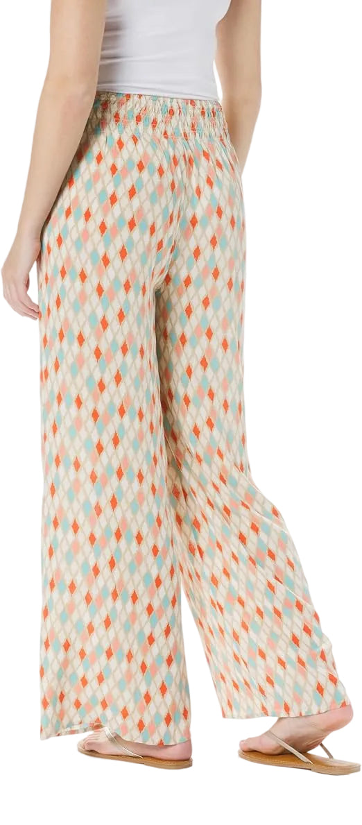 Jerell Elastic Shirred Waist P.O. Wide Leg Pant (Diamond Multi) (M34705PM)