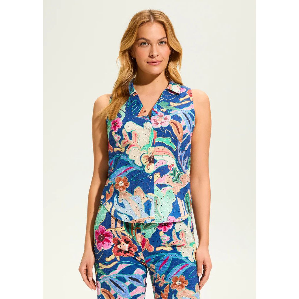 FDJ French Dressing Pop Camo Eyelet Sleeveless Top