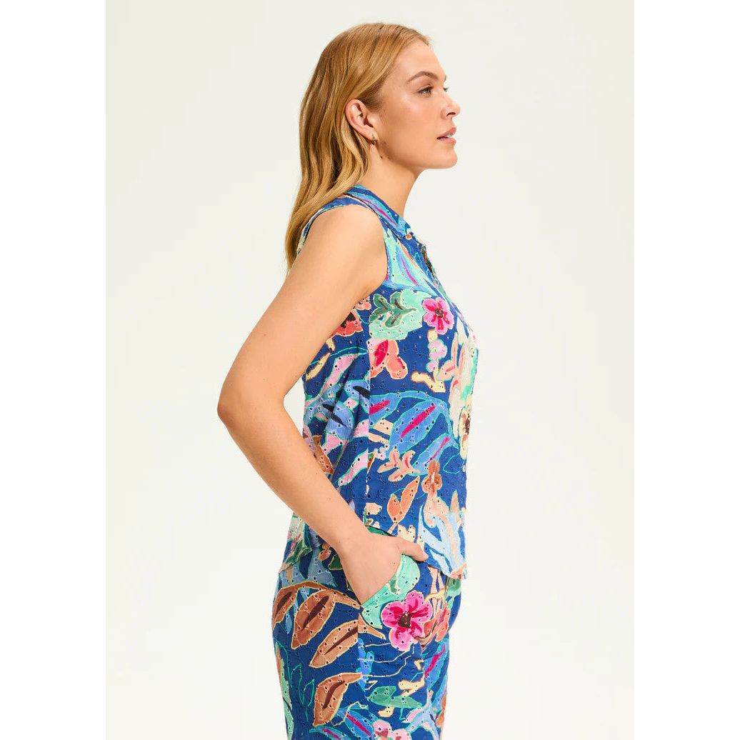 FDJ French Dressing Pop Camo Eyelet Sleeveless Top