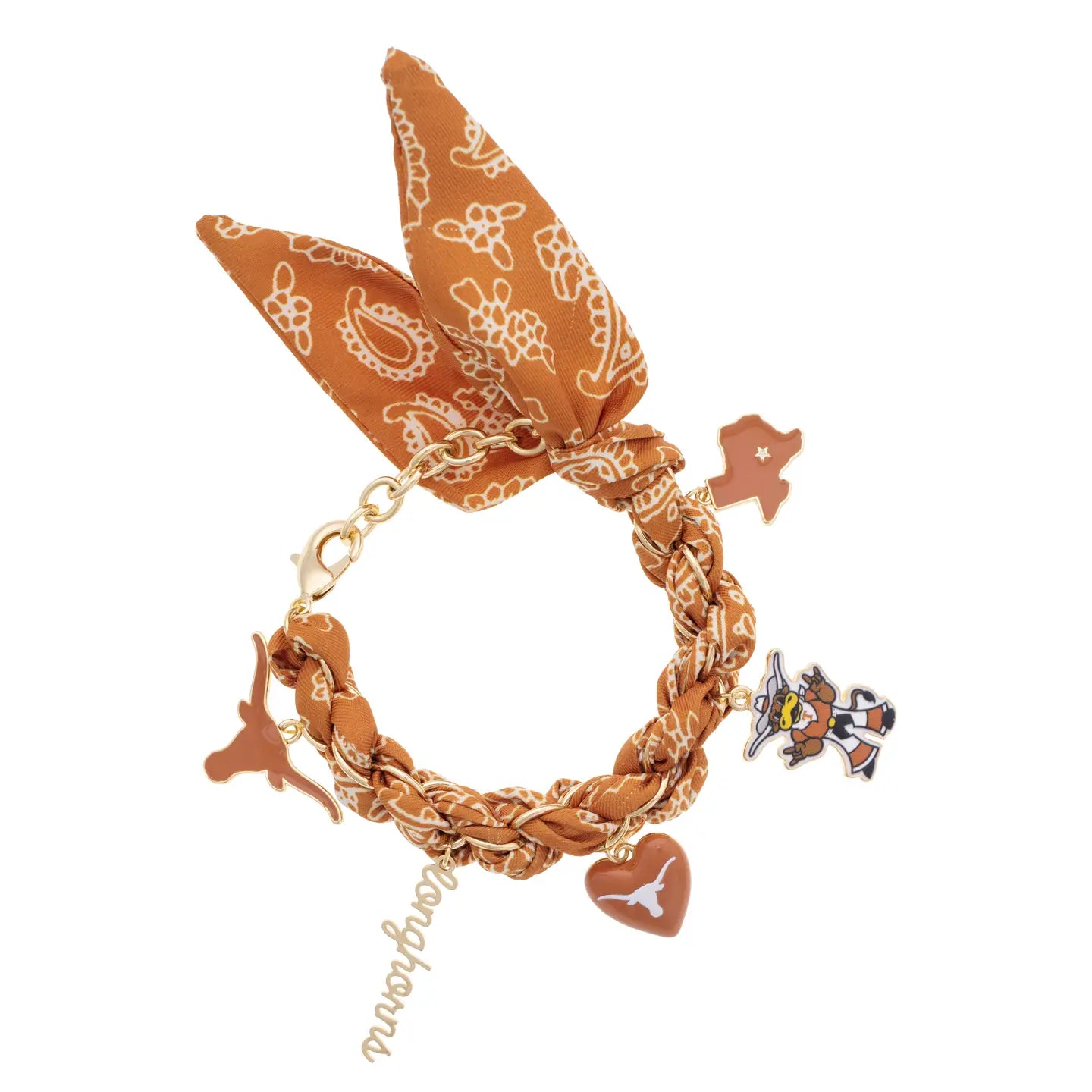 Texas Longhorn Canvas Style Bandana Charm Bracelet (27513B-Tex)