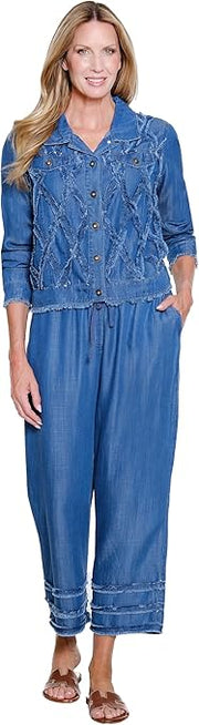 Multiples Petite Drawstring Four Pocket Crop Pant (M26202PP)(Med Indigo)