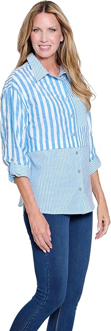 Multiples Roll Tab Cuffed Long Sleeve 1-pocket Button front Shirt (M26209BM)(2  Colors)