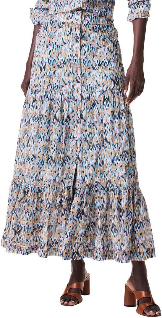 Nic & Zoe Up-Beat Ikat Tiered Skirt (Blue Multi )(S241708)(Size XXL)