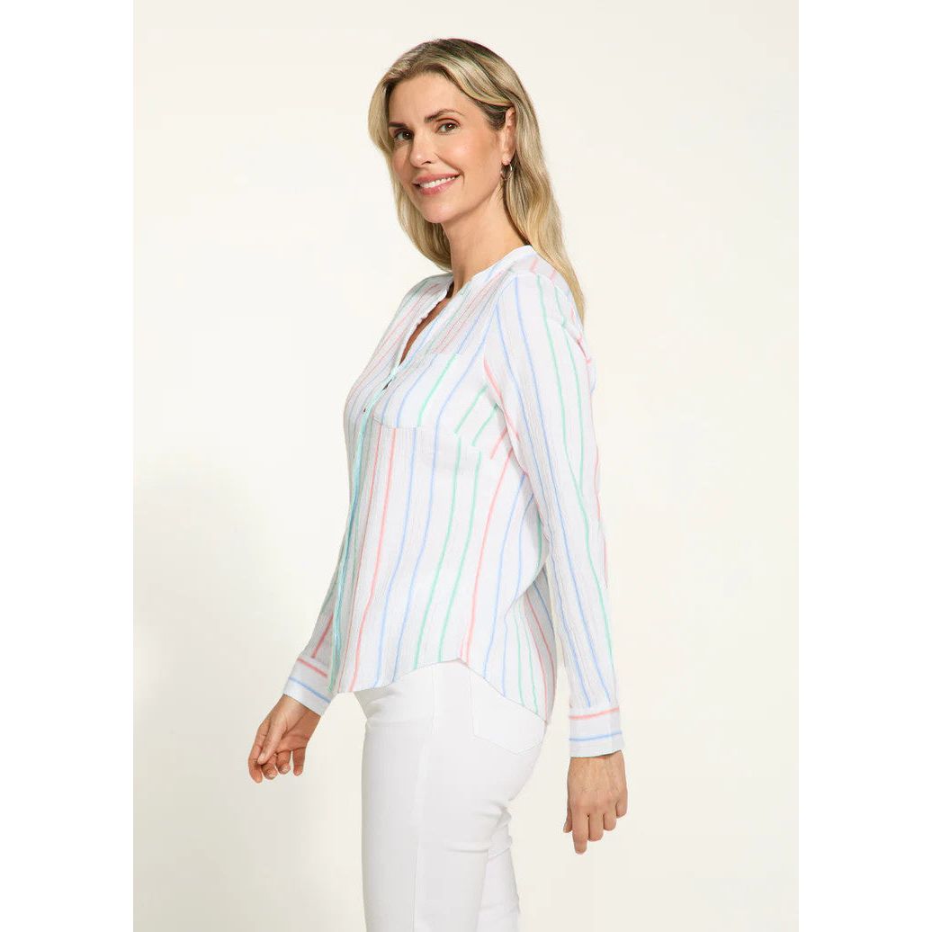 FDJ French Dressing Stripe Notch V-Neck Shirt (WHT)