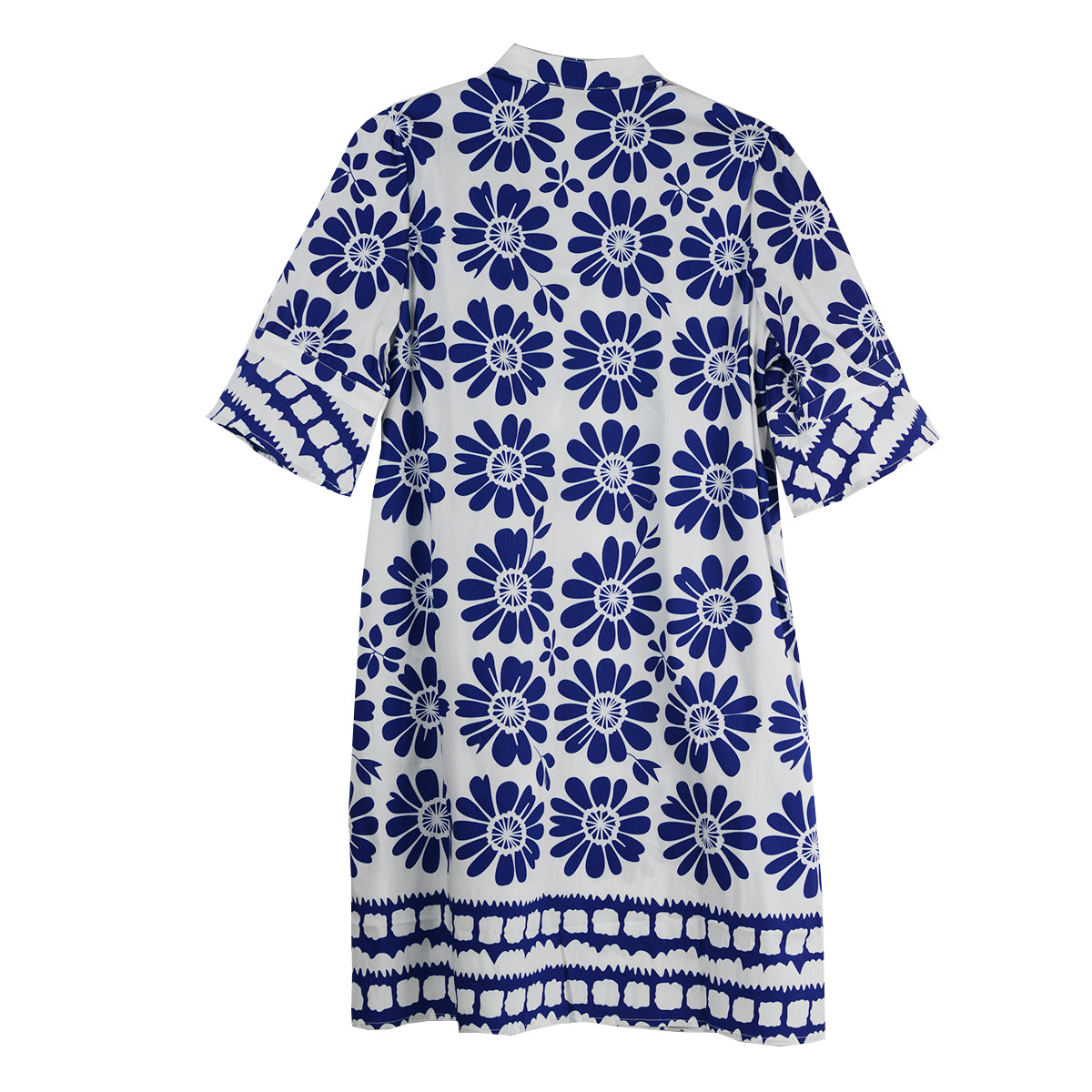 Boho Chic Abstract Batik Daisy Polished Cotton  Print Dress (6001268)(Royal)