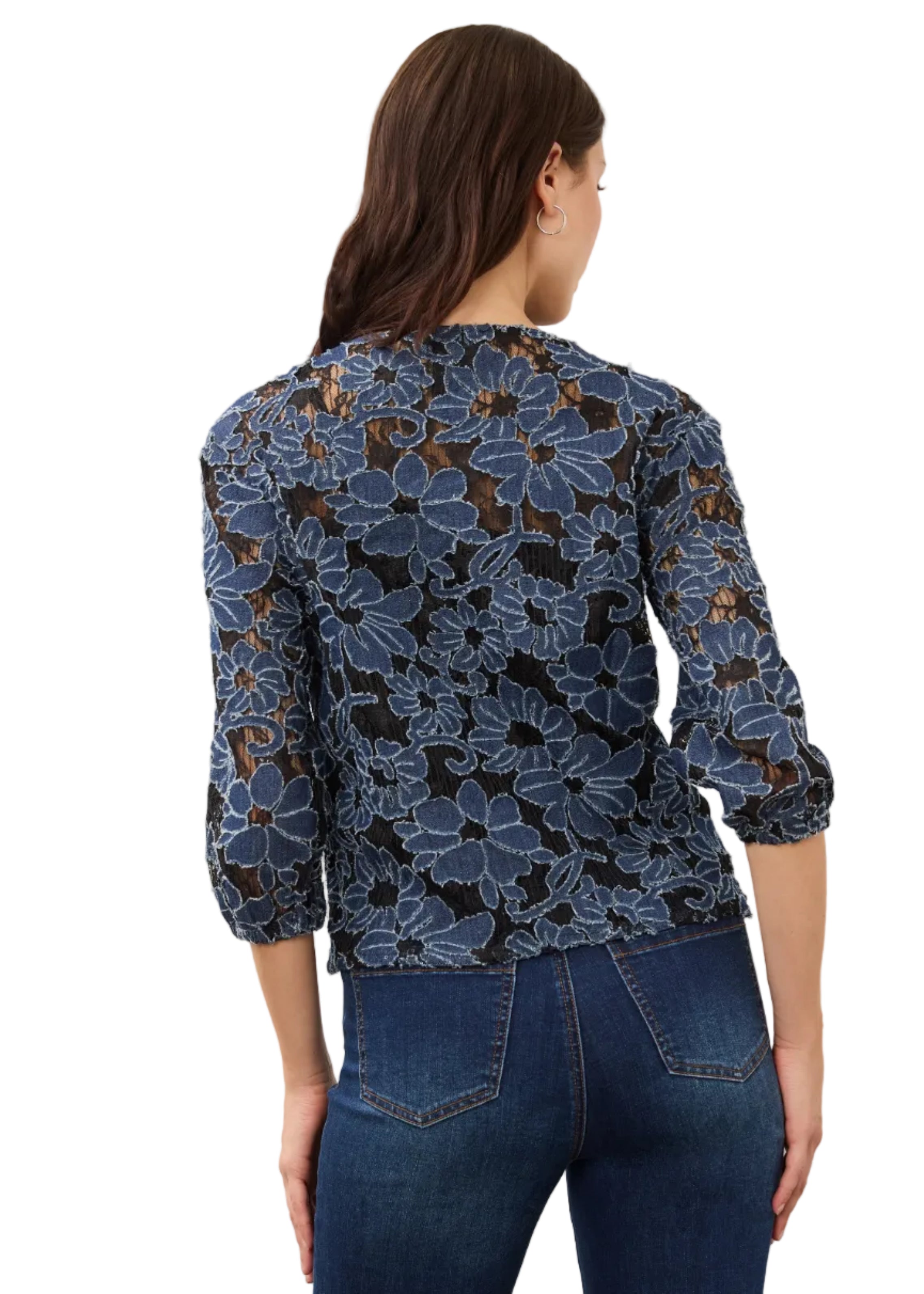 FDJ French Dressing  Lace and denim drop shoulder  Pop-over (7310142)(Denim Lace)