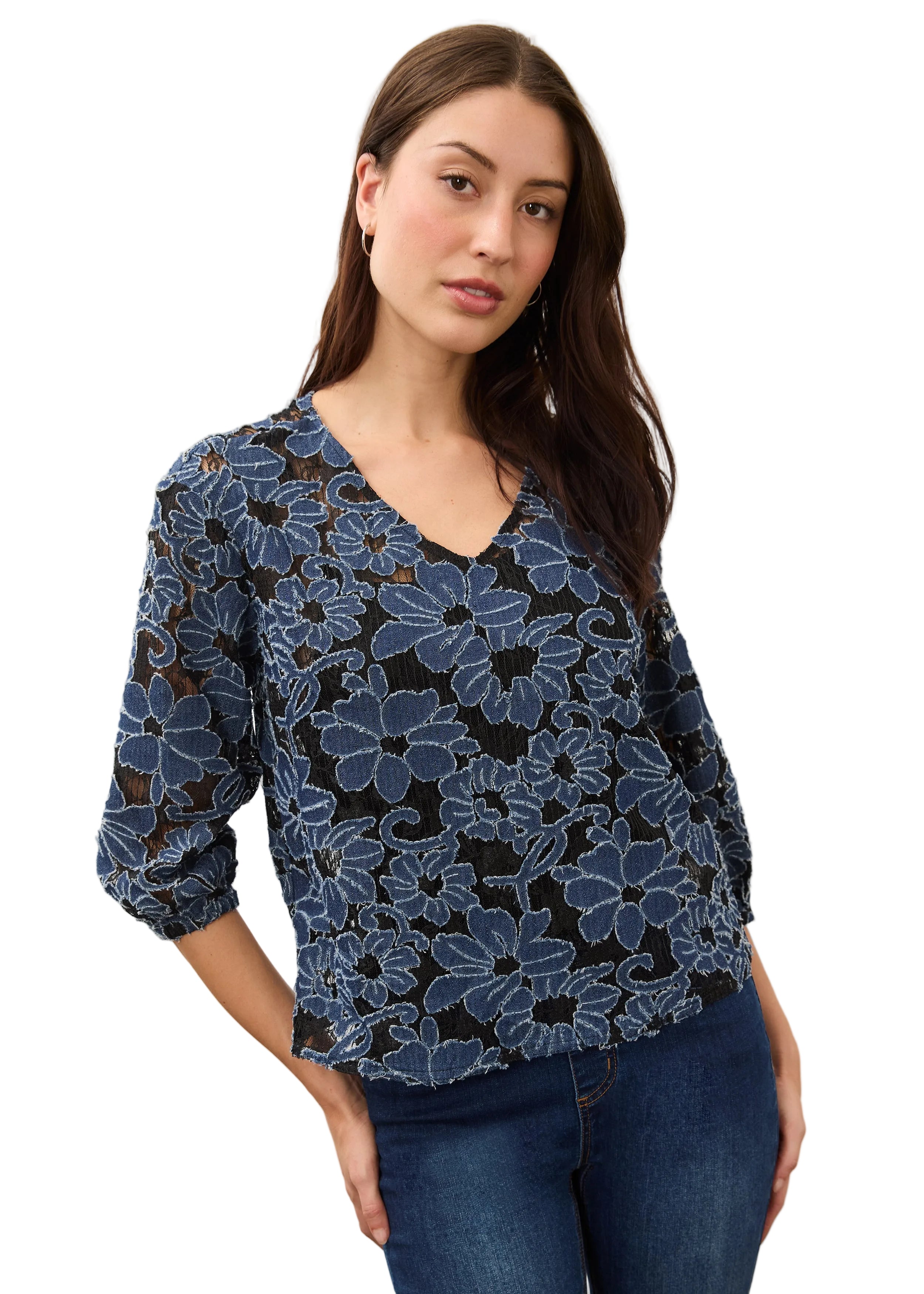 FDJ French Dressing  Lace and denim drop shoulder  Pop-over (7310142)(Denim Lace)