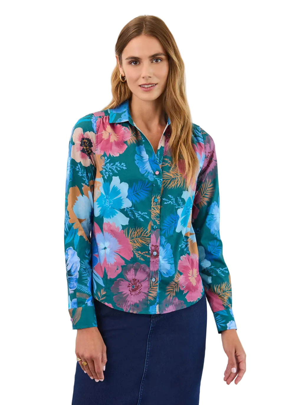 FDJ French Dressing Spruce Fall Botanical Long Sleeve Split Neck Shirt (7394623)