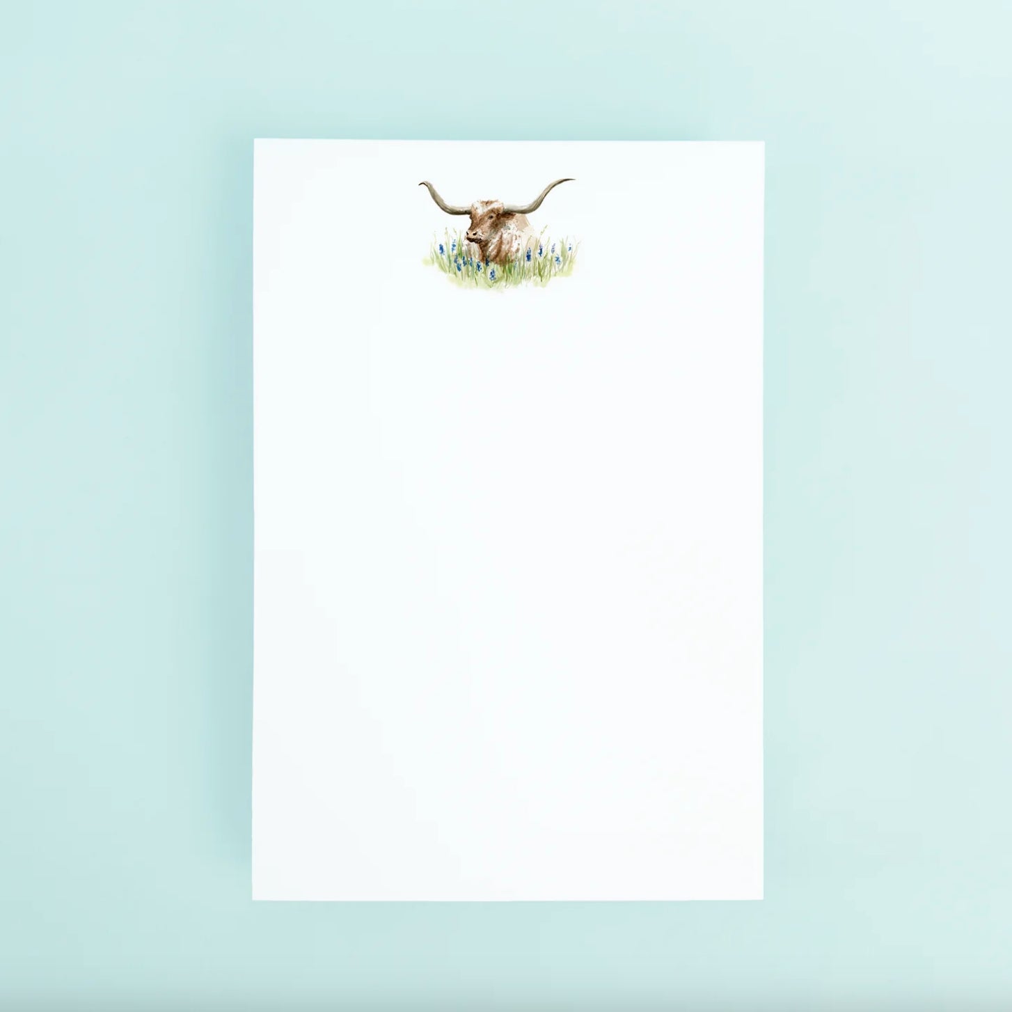 Taylor Paladino Sitting Longhorn in Bluebonnets Notepad