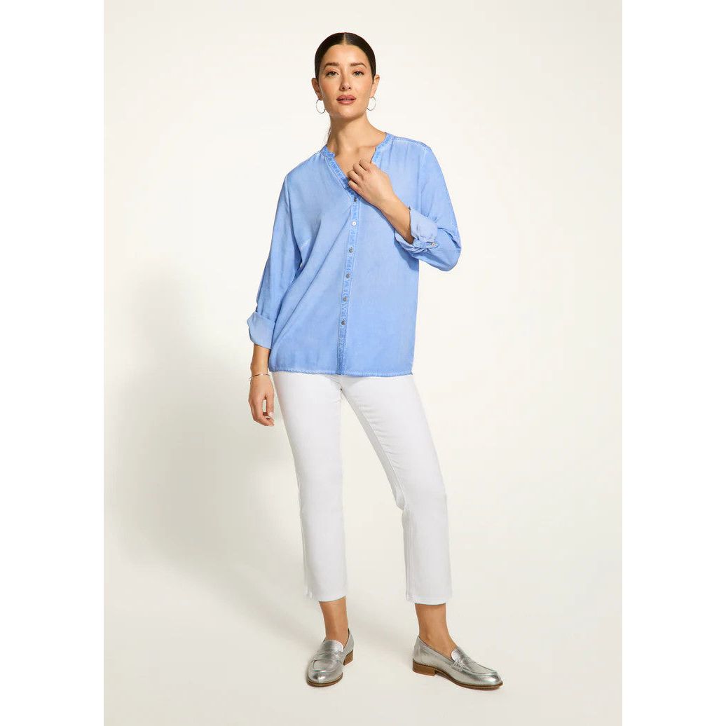FDJ French Dressing Roll Tab Button Front Sleeve Top