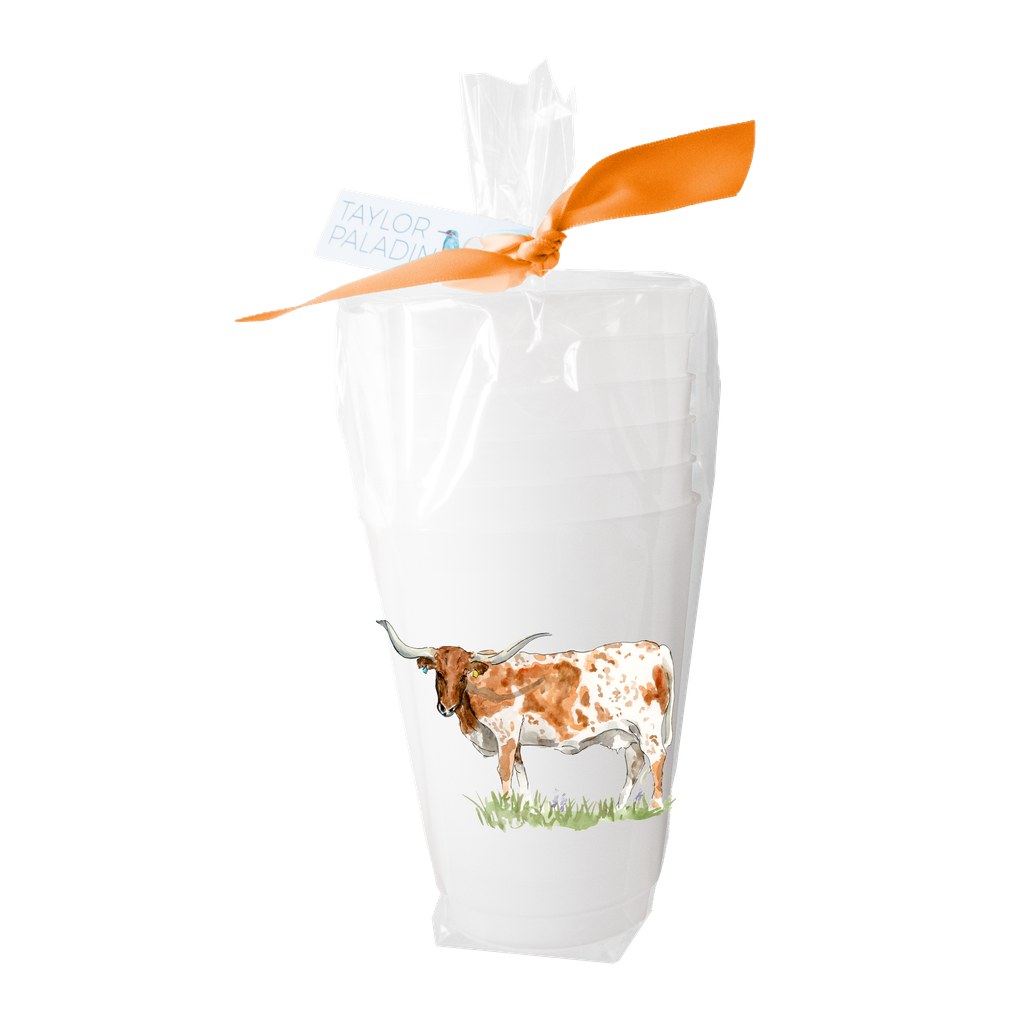 Taylor Paladino Texas Longhorn  Frosted Plastic drink Cups | Set of 6