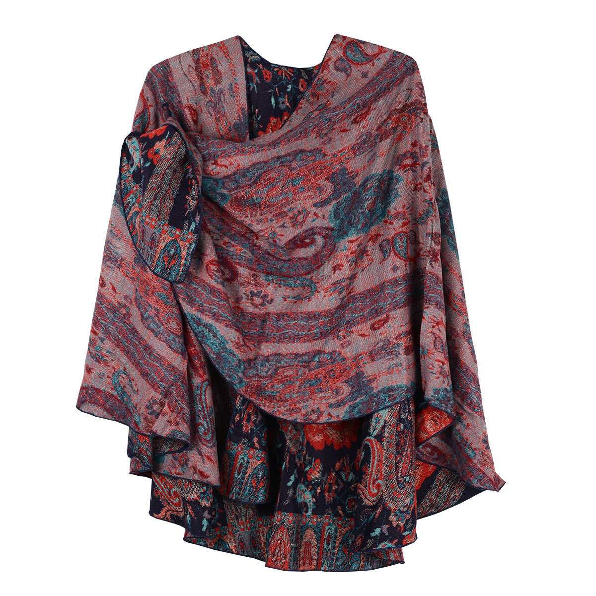 Rapti 100% Cashmere Reversible Loop Shawl (#74) RED/BLK