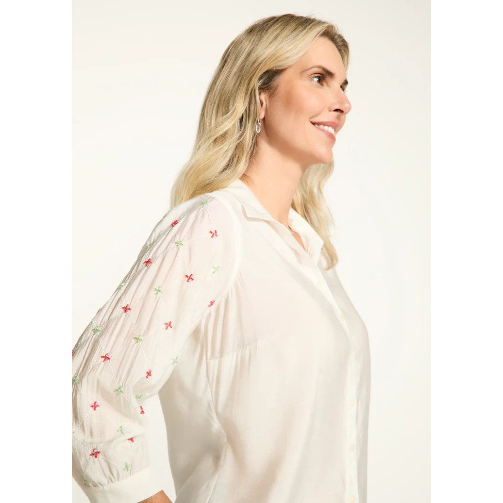 FDJ French Dressing Embellished Sleeves White Shirt