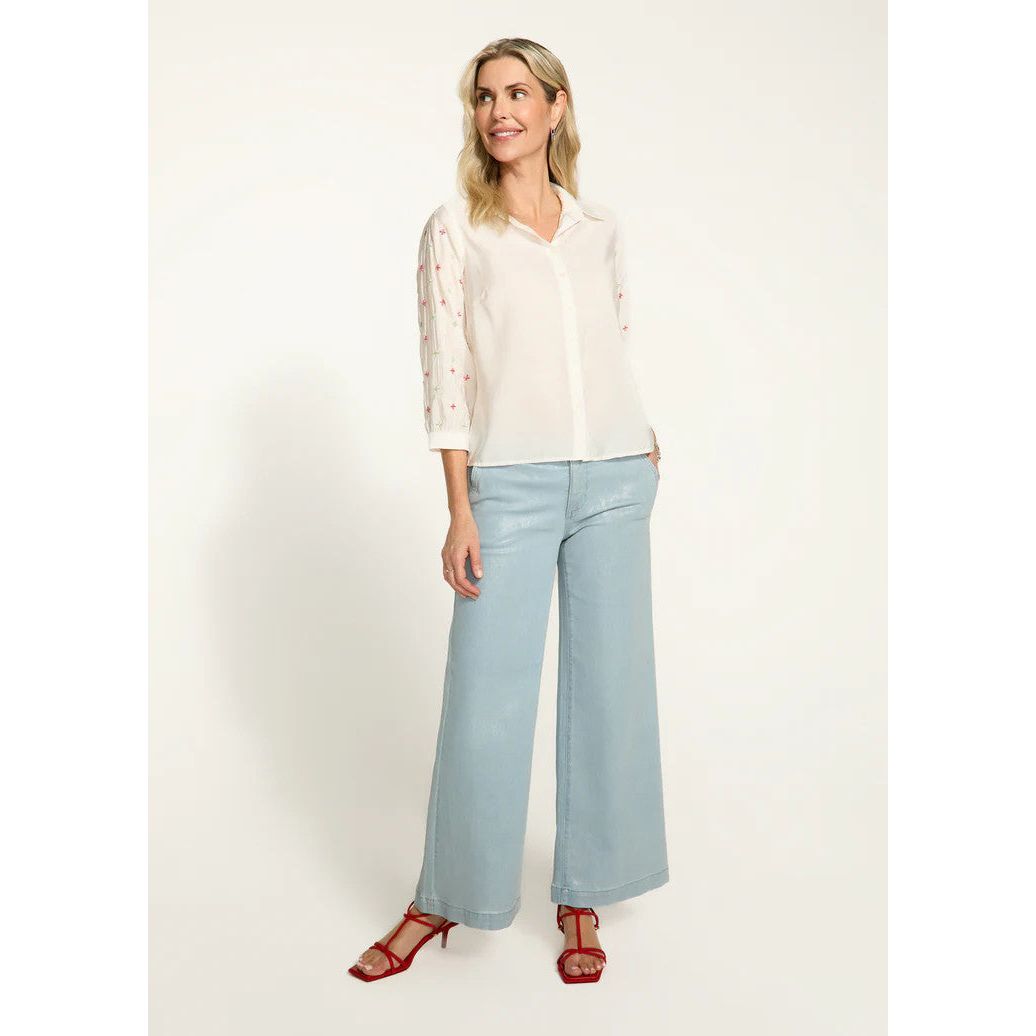 FDJ French Dressing Embellished Sleeves White Shirt