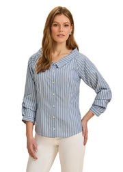 FDJ French Dressing 3/4 Sleeve Boatneck Shirt(7699962)( Ether Stripes)