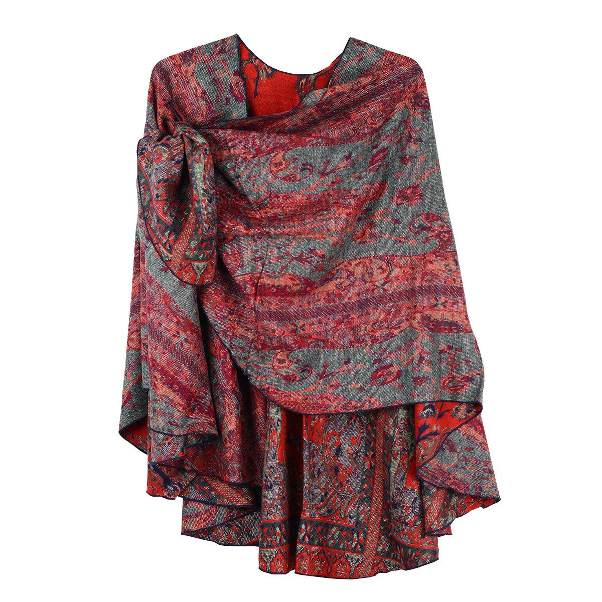 Rapti 100% Cashmere Reversible Loop Shawl (#76) RED