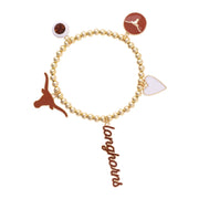Texas Longhorn Canvas Style  Enamel Icons Stretch Bracelet in Shiny Gold (26538B-Tex)