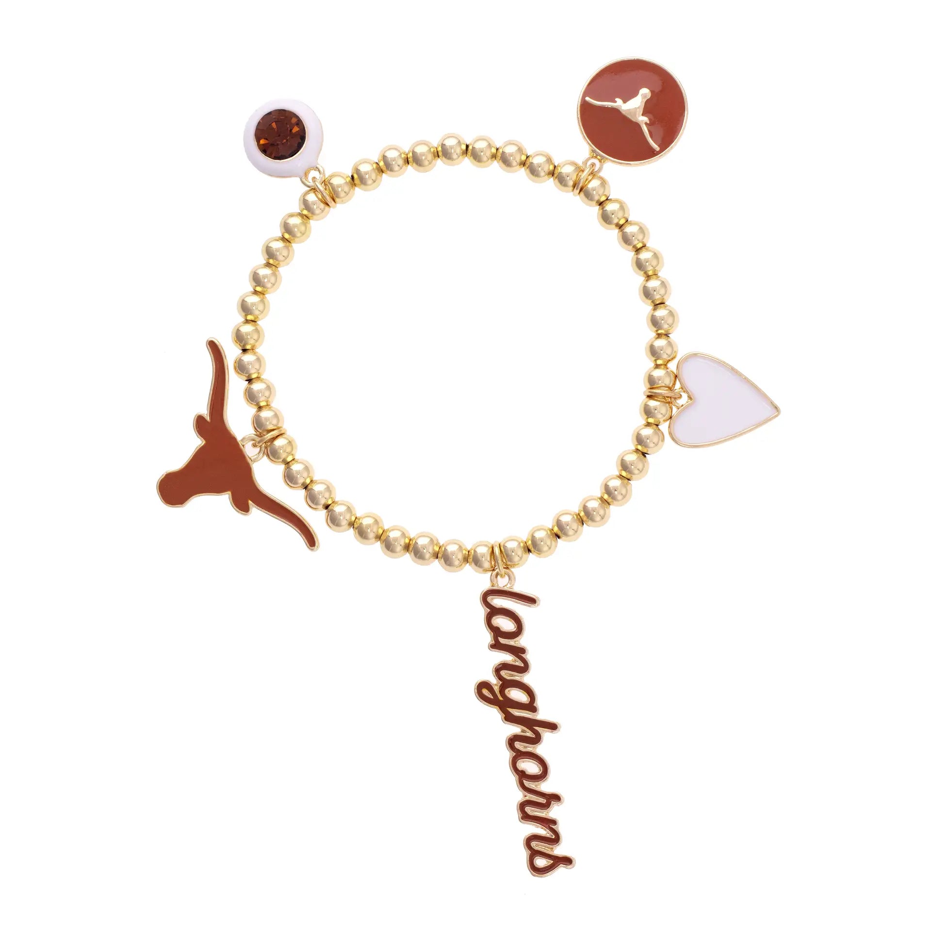 Texas Longhorn Canvas Style  Enamel Icons Stretch Bracelet in Shiny Gold (26538B-Tex)