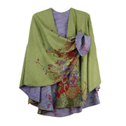 Rapti 100% Cashmere Reversible Loop Shawl (#78)(Turf Green/Black/Cranberry)