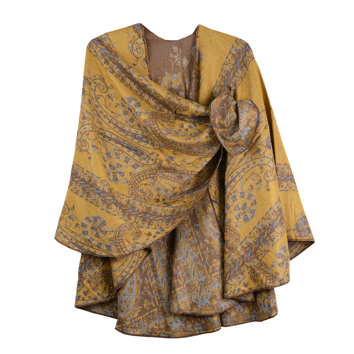 Rapti 100% Cashmere Reversible Loop Shawl (#79)(Goldenrod/BlueJay)