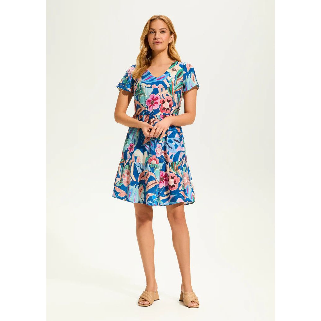 FDJ French Dressing Floral Camo Crinkle Tiered Shift Dress
