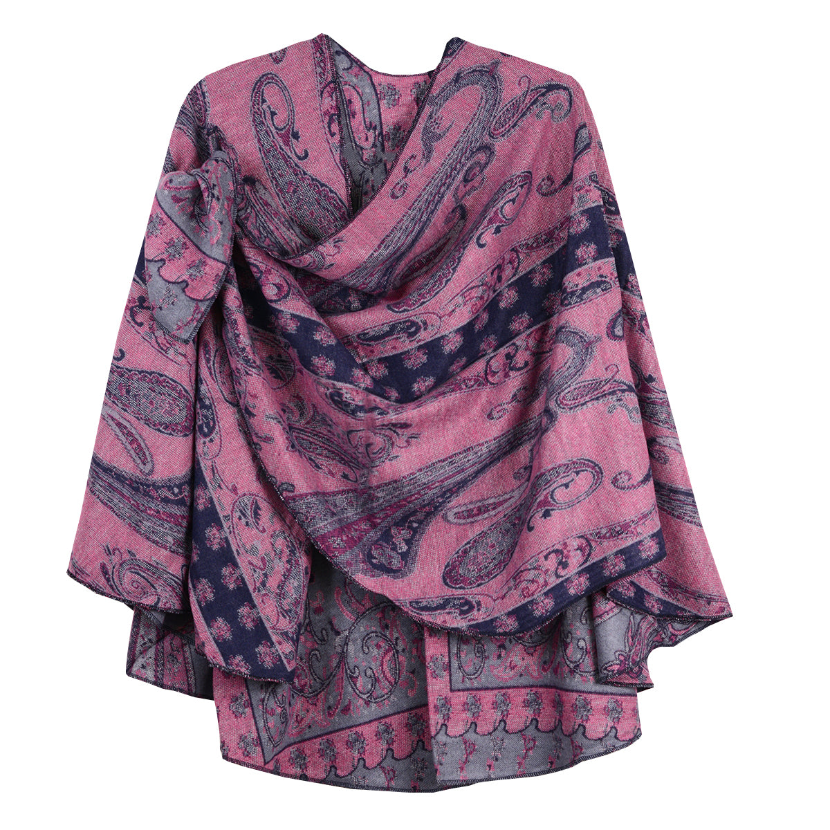 Rapti 100% Cashmere Reversible Loop Shawl (#80)(Navy/HotPink/Gray)